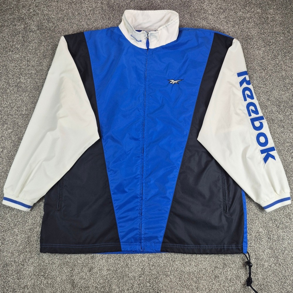 Vintage 90s Reebok Windbreaker Jacket Mens Large Blue Colorblock Full Zip